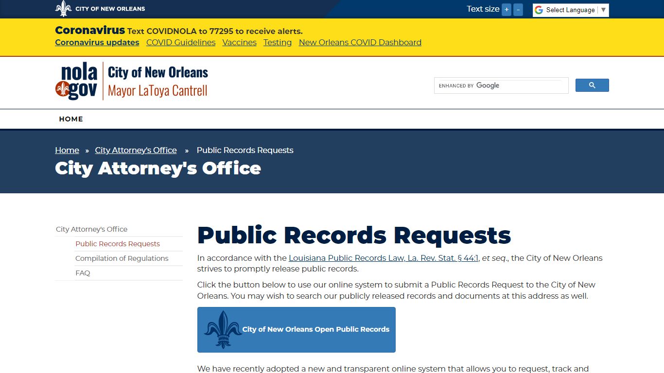 City Attorney - Public Records Requests - City of New Orleans